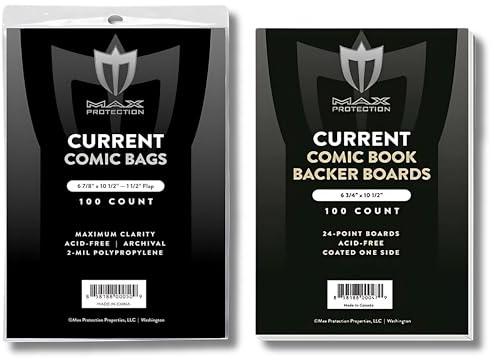 Max Protection Premium Current Comic Book Bags and Boards - Ultra Clear Current Comic Book Sleeves & Backing Boards - Flap Closure with Acid-Free Quality Materials - Collector's Choice, 100 ct