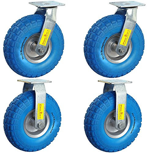 Pro-Lift-Montagetechnik 4 Stück: je 110kg Schwerlastrollen, 2 Lenkrollen + 2 Bockrollen, blauer Vollgummi, 00988