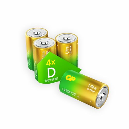 GP Ultra Alkaline D Batteries — Pack of 4 | Long-Lasting Power for Torches, Toys & Home Devices | 1.5V LR20 | 10-Year Shelf Life | Leak-Proof Design (4 x D)