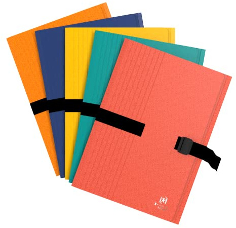 OXFORD Chemise à Sangle Grande Capacité Boston A4 Dos Extensible 13cm Fermeture Clip Couverture Carte Coloris Assortis