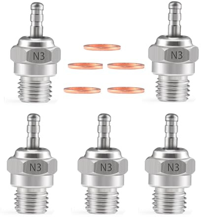 Shaluoman N3 Hot Spark Glow Plug for RC Nitro Engines Car Truck Buggy Pack of 5, Spark Plugs for Traxas T-maxx Kyosho HSP1 HPI Redcat, Powerful 70117 Nitro Engine Parts Replace OS 8