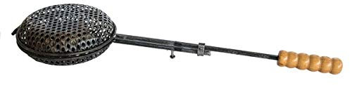 arterameferro Padella per castagne caldarroste in ferro con manico in legno da camino