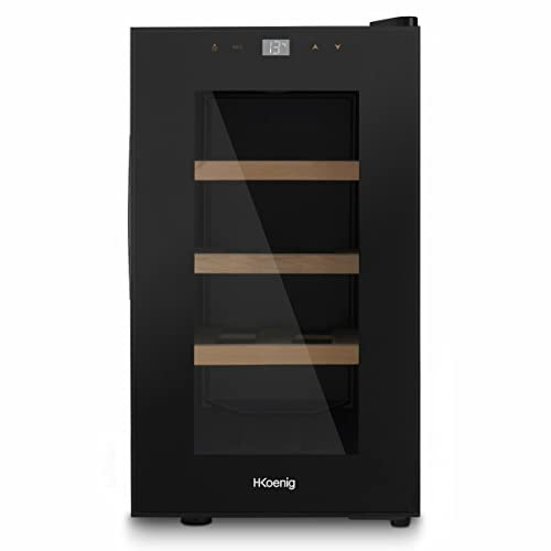 H.Koenig Cave à Vin de Conservation 8 bouteilles AGE8, 23 L, Professionnelle Inox, Réfrigérante, Thermoélectrique, Réglable de 11°C à 18°C, Silencieuse, Eclairage intérieur, 3 Etagères, Noir