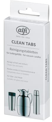 alfi CLEAN TABS, Reinigungstabletten für Isoliergefäße, 20 Tabs, geschmacksneutral, gegen hartnäckige Verschmutzung, Kalk, Kaffeereste, Kannenreiniger, Kaffeekanne reinigen, Reinigungsmittel Flasche