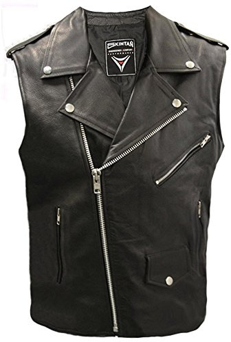 Skintan Mens Brando Sleeveless Leather Waistcoat Jacket - Medium M