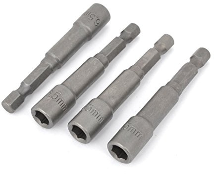Sourcingmap a14050800ux0070 6.5 x 65 mm Magnet Hex Socket Nut Driver Bits - Gray (4 Pieces)