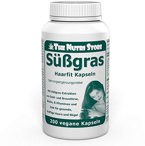 Süßgras Haarfit vegane Kapseln 200 Stk. - Mit Süßgras-Extrakten aus Gold- und Braunhirse, Biotin, B-Vitaminen und Zink für gesunde Nägel und Haare