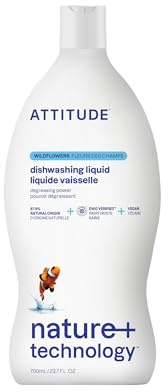 ATTITUDE Washing Up Liquid, EWG Verified, Plant-Based & Vegan Dish Soap, Naturally Derived, Wildflowers Scent, 700 mL