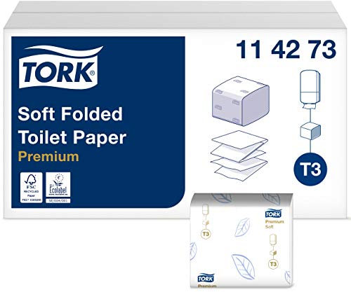 Tork 114273 Einzelblatt Toilettenpapier Premium für Tork T3 Toilettenpapierspender / WC-Papier 2-lagig reißfest / 30 x 252 Blatt