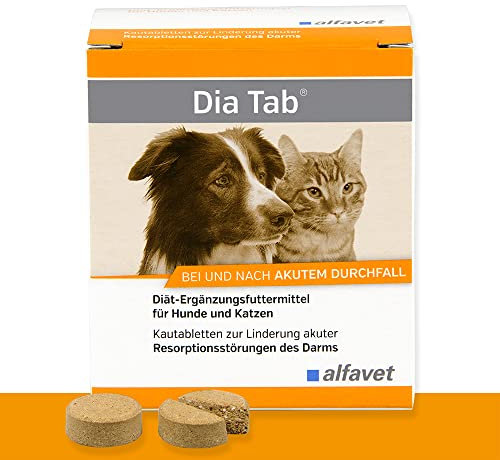 alfavet Dia Tab 6 x 5,5 g – Diät-Ergänzungsfuttermittel für Hunde & Katzen – Mit pflanzlichen Inhaltsstoffen zur Regulierung der Verdauung & Darmflora – Kautabletten mit Präbiotika
