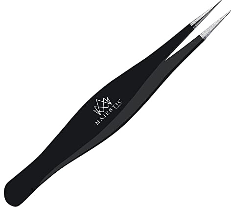 Surgical Tweezers for Ingrown Hair - Precision Sharp Needle Nose Pointed Tweezers for Splinters, Ticks & Glass Removal - Best for Eyebrow Hair, Facial Hair Removal(1 pack pointed, black)