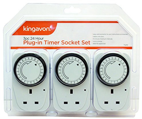 Kingavon BB-TS210 Plug-in Timer Socket UK 24 Hour Energy Saver Switch On-Off Program Lights Appliances White 3 Pack