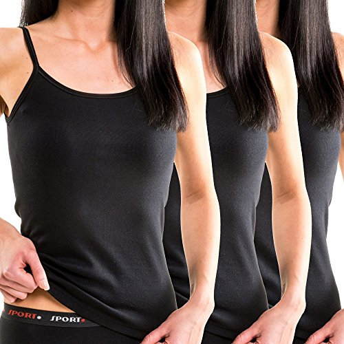 HERMKO 1560 3er Pack Damen Träger Top - 100% Bio-Baumwolle, Unterhemd in Feinripp-Qualität - Weich, Strapazierfähig & Vielseitig für jeden Look, Farbe:schwarz, Größe:44/46 (L)