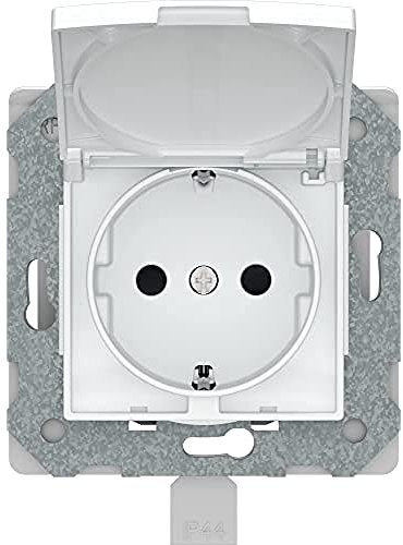 BJC Viva - Enchufe con emborne sin tornillo con protección de seguridad con tapa abatible ip44 con garras, Blanco ,23526-3X