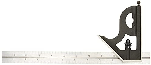Starrett Steel Combination Square with Square Head - 12 Blade Length, Cast Iron Heads, Reversible Lock Bolt, Scriber, Spirit Level, 4R Graduation Type - 11H-12-4R