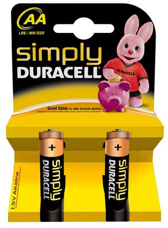 Duracell Simply 2s AA Card of 2 Battery