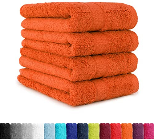 BaSaTex - 4er Pack Handtuch Set für Haushalt & Gäste - Frottee-Handtücher mit Aufhängeschlaufe aus weicher Baumwolle in 50x100cm - Waschtücher für Bad Öko-Tex Made in Green - Terra