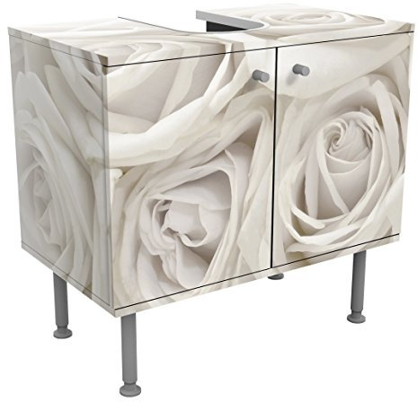 Apalis Waschbeckenunterschrank Weiße Rosen 60x55x35cm, schmal, 60cm breit, höhenverstellbar, Design Waschbeckenschrank, Waschtisch, Waschtischunterschrank, Badschrank, Größe: 55cm x 60cm