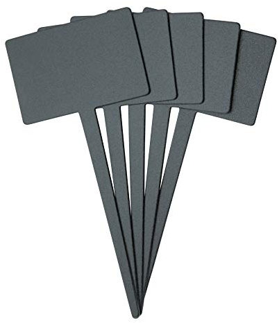 SECURIT - Lot de 5 Etiquettes Ardoises à Planter + 1 Marqueur à Craie - Forme Rectangulaire - Double-Face - Pour Café, Bar, Restaurant, Boutique - 18 x 8 x 0,1 cm - Coloris Noir