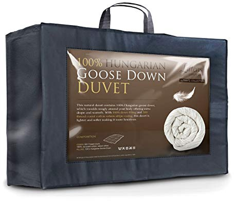 Littens Luxury Ultimate Collection All Seasons Duo 15 Tog Double Bed Size 100% Hungarian Goose Down Natural Duvet Quilt 300TC 100% Cotton Jacquard, Down Proof (200cm x 200cm)