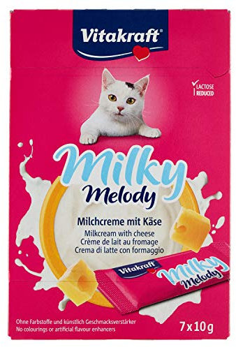 Vitakraft Milchcreme mit Käse für Katzen, Lactosereduziert, Mit Taurin, Milky Melody, 28819, 7 Stück