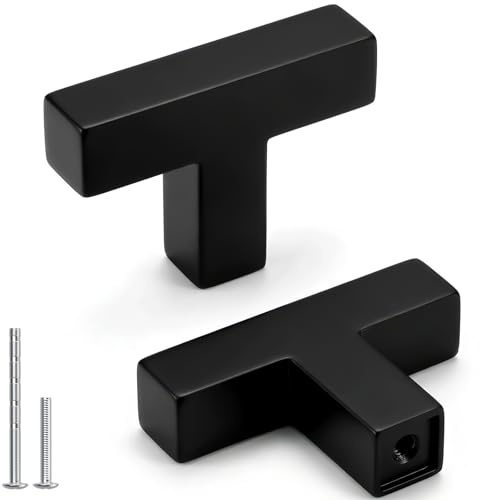 Goldenwarm 5 Pack Black Square T Bar Single Hole Knobs Cabinet Pull Drawer Handles Stainless Steel Modern Hardware for Kitchen and Bathroom Cabinets Cupboard Kitchen Cabinet Knobs