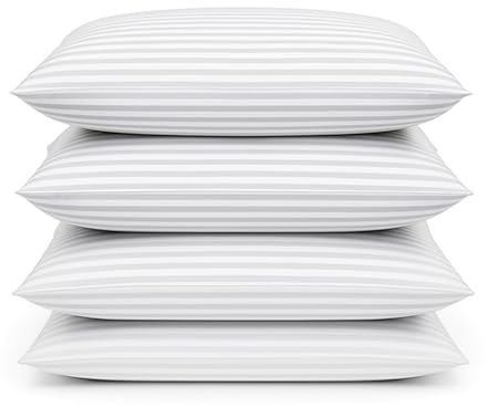 Comfy Nights Pillow 4 Pack Hotel Quality Stripe Bed Pillows Hypoallergenic & Anti Dust Mite Resistant Firm Support Side Sleeper Bounce Back Pillow (Pack of 4)