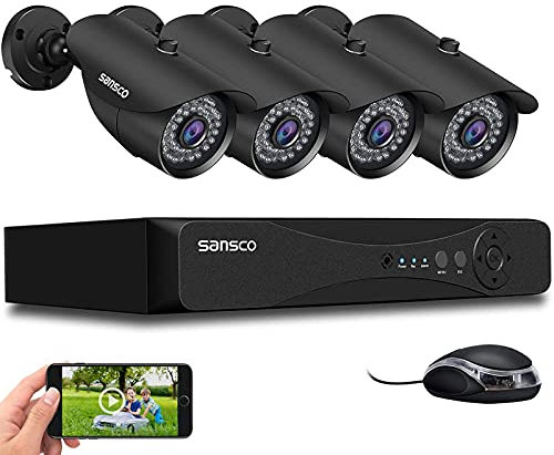 SANSCO 8 Channel 5MP DVR CCTV Security Camera System with (4) 3K 5MP Super HD Outdoor Bullet Cameras (2560x1920, IP66 Vandal-Proof, Improved Night Vision, Quick App Viewing) - No Hard Drive Disk