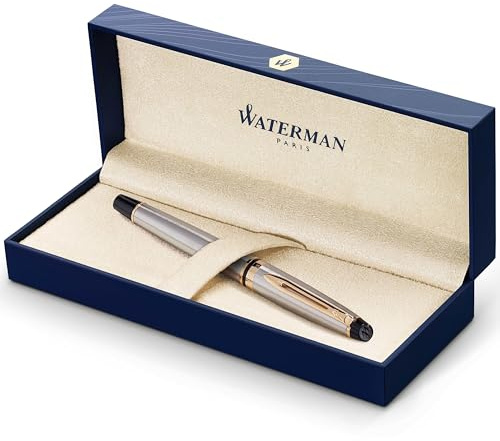Waterman Expert Tintenroller | Edelstahl | Zierteile aus 23 K Gold| feine Spitze | Schwarz | Geschenkbox