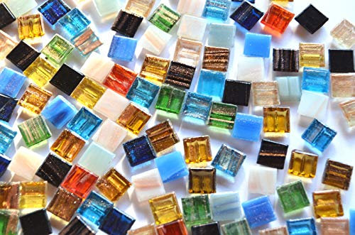 Bazare Masud e.K. 300 St. Glas-Mosaiksteine 1x1cm mit Goldfäden, nicht echt!; ca. 204g.Goldline, Flimmer (Bunt)