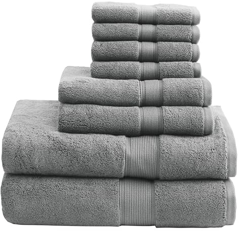 Madison Park Toallas de baño turcas de Lujo de 800 g/m², 100% algodón, Altamente absorbentes, largas y extragrandes, 8 Piezas, Incluye 2 Toallas de baño, 2 Toallas de Mano y 4 Toallas faciales, Color