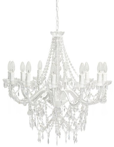 Großer 12-armiger Kronleuchter weiß mit Kristallen H70cm