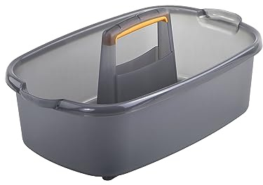 Casabella Cleaning Storage Caddy with Handle Plastic Multipurpose Organizer, Rectangle, 1.85-Gallon, Gray
