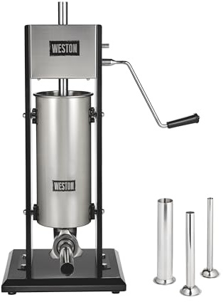 Weston Stainless Steel Vertical Sausage Stuffer, Includes Funnels, 11 lbs Capacity, Silver (86-1101-W)