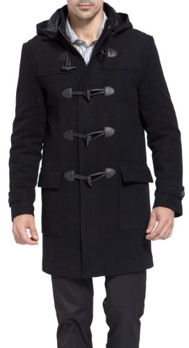 BGSD Men Benjamin Wool Blend Single Breasted Walking Toggle Duffle Coat with Hood (Also available in Big and Tall), Black, XX-Large