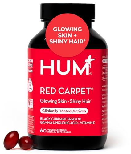 HUM Red Carpet Skin & Hair Vitamins for Women with Omega 3 Fatty Acids, Vitamin E, and Black Currant Seed Oil, Supplement for Skin Health & Healthy Hair Follicles Support, 60 Count