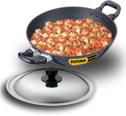 Futura Non-Stick Deep-Fry Pan(Kadhai) 2-1/2-Litre with Steel Lid and Round Bottom