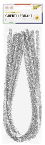 folia 77860 - Chenilledraht, Pfeifenputzer, 10 Stück in silber, Durchmesser 8 mm und 50 cm lang, ideal für Kinder zum Basteln und Gestalten von Tieren, Figuren und anderen Formen