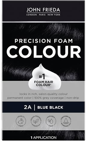 John Frieda Precision Foam Colour, Blue Black 2A, Full-coverage Hair Color Kit, Anti-Fade Gray Coverage, Deep Color Saturation Hair Dye, 1 Application