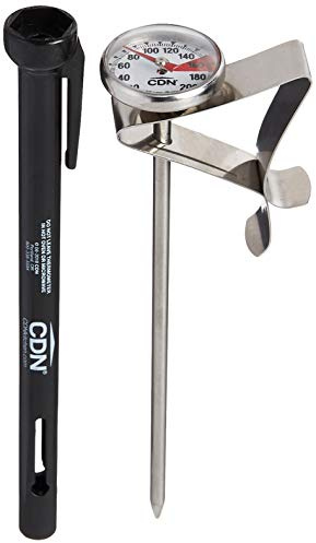 CDN ProAccurate® Instant Read Beverage Frothing Thermometer with Clip for Precise Temperature Measurement, 5 Stainless Steel Stem, Black Case (IRT220-F)