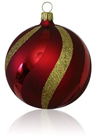 Lauschaer Glas Christbaumkugeln dunkelrot matt mit Dekor 5 Stück d 6cm Christbaumschmuck Weihnachtsschmuck mundgeblasen,handdekoriert
