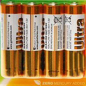Green Zero Mercury Added 1.5v Penlight Alkali ULTRA Batteries Alkaline 1.5 volts Cells (AA x 4)