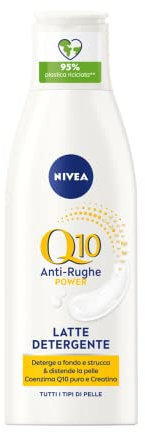 NIVEA Q10 Power Latte Detergente Viso + Antirughe da 200 ml, Detergente viso Idratante Anti-Età con Q10 e Creatina, Struccante viso idratante per pelle sensibile