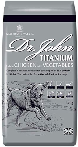 Dr. John Titanium Complete Dry Dog Food 15kg - Chicken, Vegetables and New Zealand Green-Lipped Mussel - Complete Nutrition for Active Adult and Junior Dogs