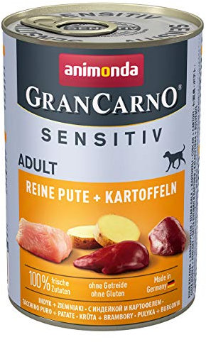 animonda GranCarno Hunde Nassfutter Sensitiv Reine Pute + Kartoffeln (6 x 400g), getreidefreies Hundenassfutter ohne Zucker, für ausgewachsene Hunde, mit frischen fleischigen Zutaten