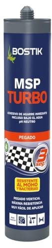 BOSTIK MSP TURBO Blanco, Adhesivo de Agarre Inmediato en 3 Segundos, Ideal para Pegado Vertical, Interior y Exterior, Cartucho 290 ml