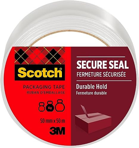 Scotch Ruban Adhésif d’emballage Pour Fermeture Sûre, Transparent, 50 mm x 50 m, 1 Rouleau/Paquet - Pour Emballage des Colis et des Boîtes d'Expédition