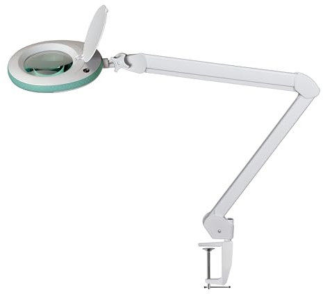 Lumeno Lámpara de aumento LED 7215GN, lente de cristal de 127 mm, lámpara de trabajo, lámpara cosmética, adecuada para cosméticos, aficionados, ayuda a la lectura, 5 dioptrías verde