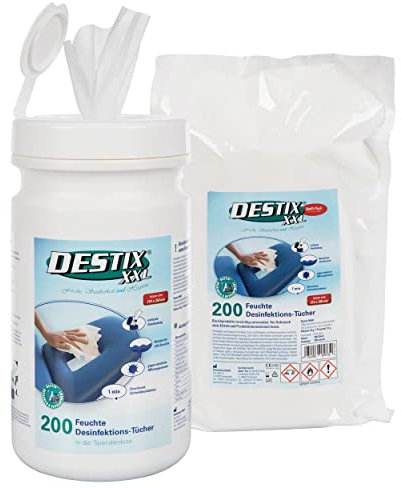 DESTIX Desinfektionstücher XXL in Spenderbox-Set, 200 Stück inkl. Nachfüllpack, 200 Stück