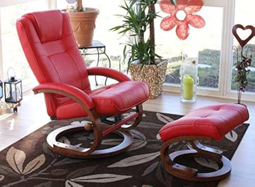 Mendler Fernsehsessel Relaxsessel Sessel Pescatori, Kunstleder, mit Hocker - rot